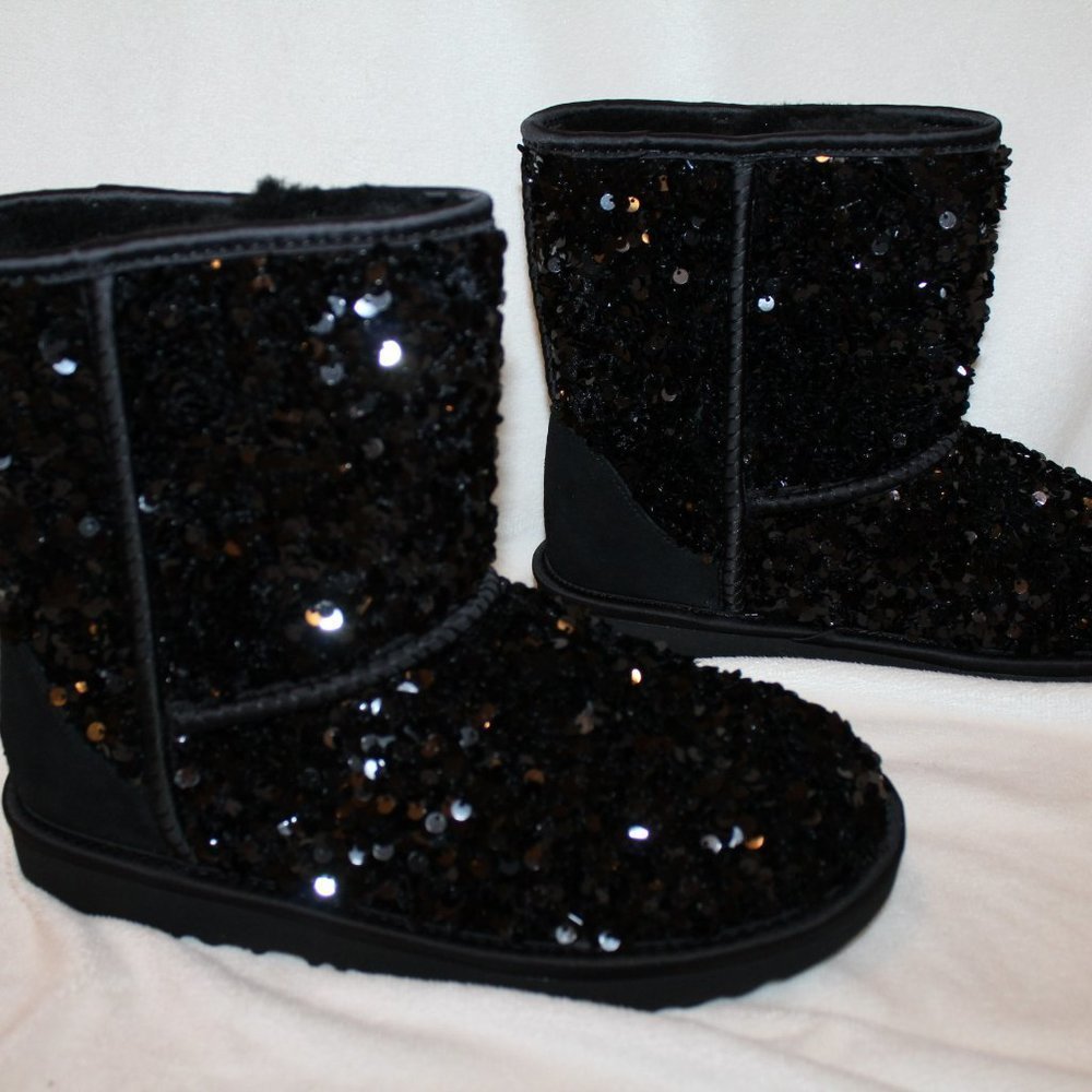 NIB‎ UGG STELLAR SEQUIN CLASSIC SHORT SHEARLING LINED BOOTS - Picture 6 of 9